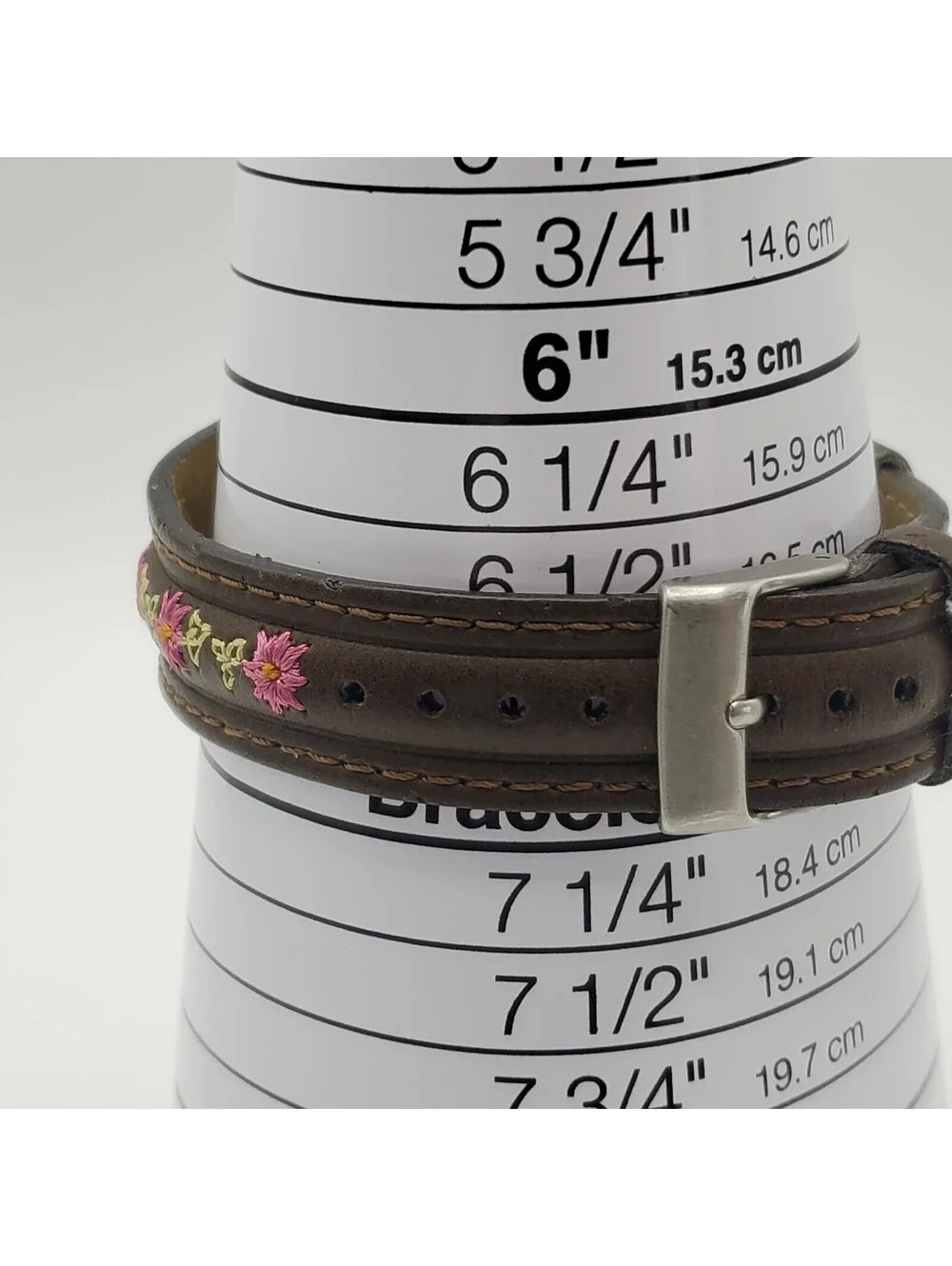 Tilt Leather Flower Band Watch New Battery Silver Tone
